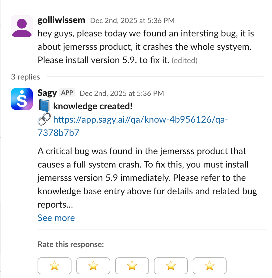 Sagy automatically detecting and creating knowledge from a Slack conversation
